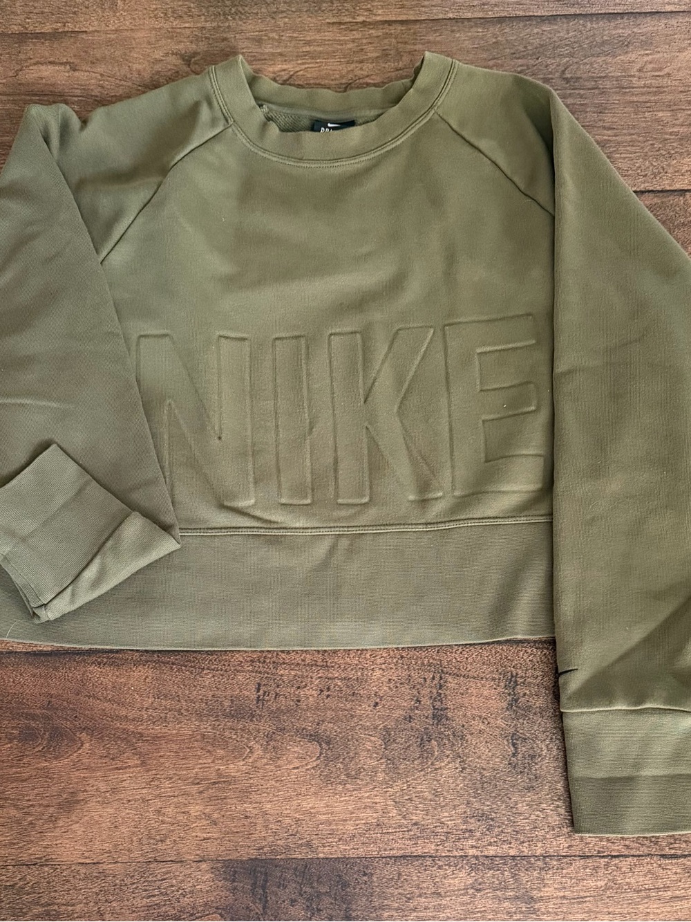 Nike Women’s Cropped Olive Green Embossed Logo Dri-Fit Sweatshirt Size S